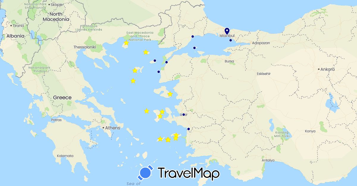TravelMap itinerary: driving in Greece, Turkey (Asia, Europe)
