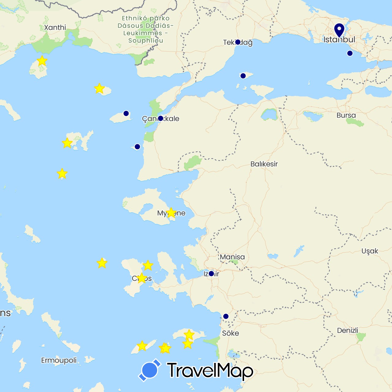 TravelMap itinerary: driving in Greece, Turkey (Asia, Europe)