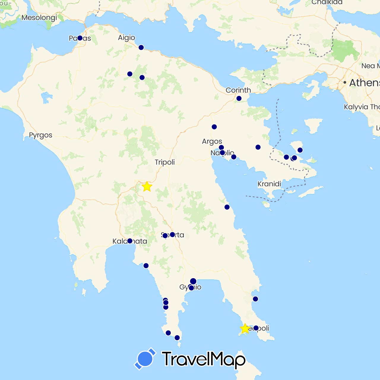 TravelMap itinerary: driving in Greece (Europe)