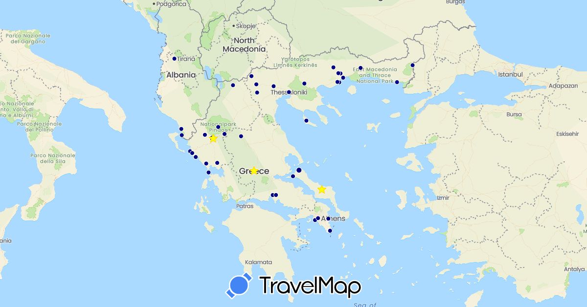 TravelMap itinerary: driving in Albania, Greece (Europe)