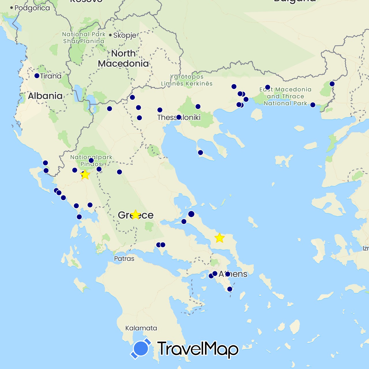 TravelMap itinerary: driving in Albania, Greece (Europe)